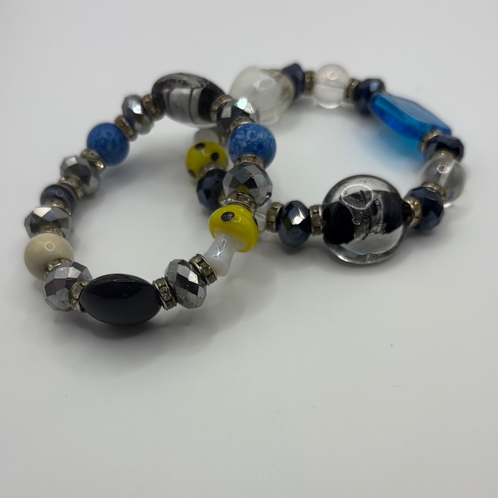 Elegant Multicolor Beaded Bracelet Set 2 Bracelet Bundle Glass Stretch 7-8”